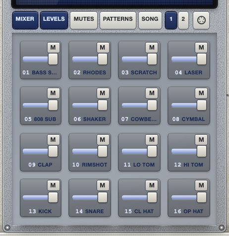 The pad mixer: sixteen faders with mute buttons