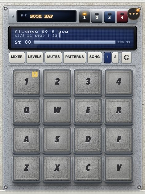 The kit buttons, the mixer row, and the 16 pads of the MP 2X